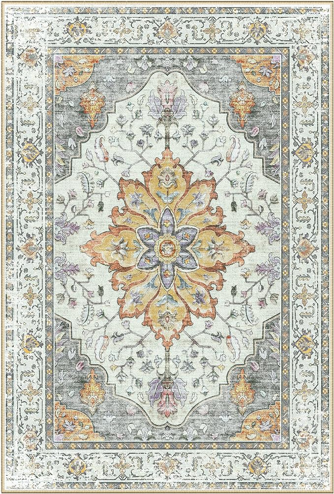 Area Rugs 2'6''x14' Washable Non-Slip, Floral Vintage Distress Print Pattern - Image 8