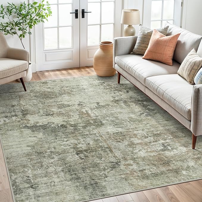 Abstract Rug 8x10 Large Living Room Neutral Modern Washable Area Rugs - Image 8