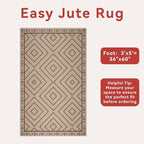Tangsoo Modern Geometric Easy Jute Rug 3x5 Small Area Rug, Non-Slip Washable Rug - Image 3