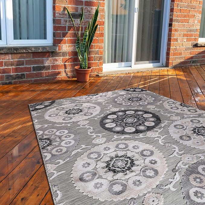CAMILSON Indoor Outdoor Rug 10x14 Bohemian Medallion Floral Area Rugs - Image 5