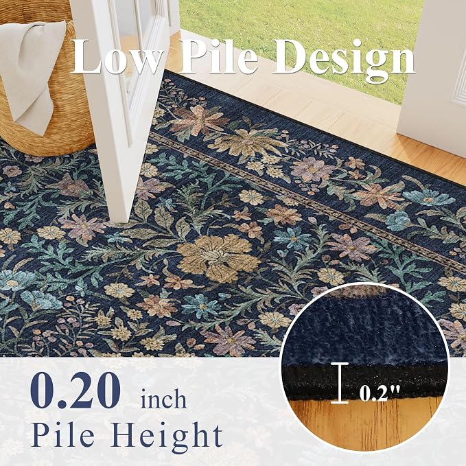 DUKINO 2x6 Runner Rug for Hallway, Washable Vintage Floral Kitchen Rug - Image 7