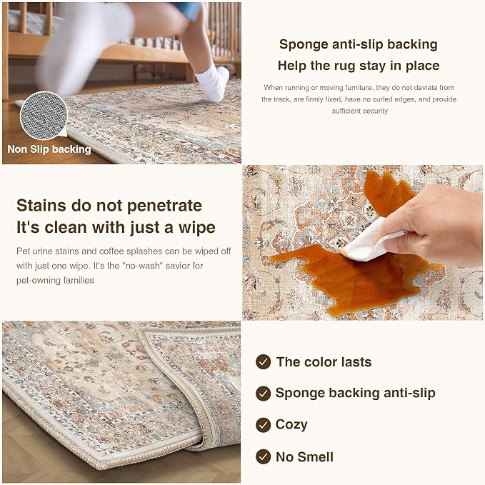 HUGEAR Machine Washable Hallway Runner Rugs 2x6 Vintage Orange Neutral Style - Image 6