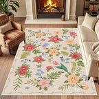 Rustic Flower Area Rug, Classic Colorful Bohemian Floral Pattern by LHOMKCV