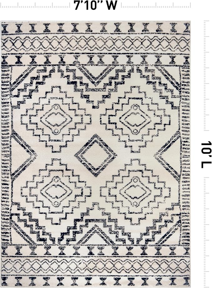 Rugshop Cream and Black Southwestern Tribal Area Rug – Boho Geometric Diamond - Image 2