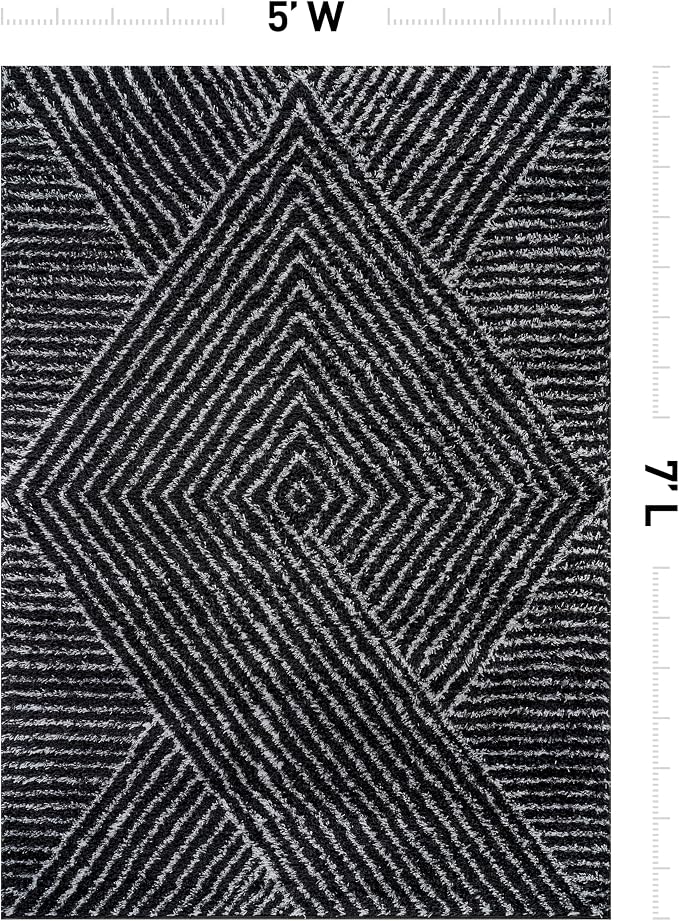 Rugshop Geometric Diamond Stripe Shag Area Rug Anthracite Dark Gray 5' x 7' - Image 2