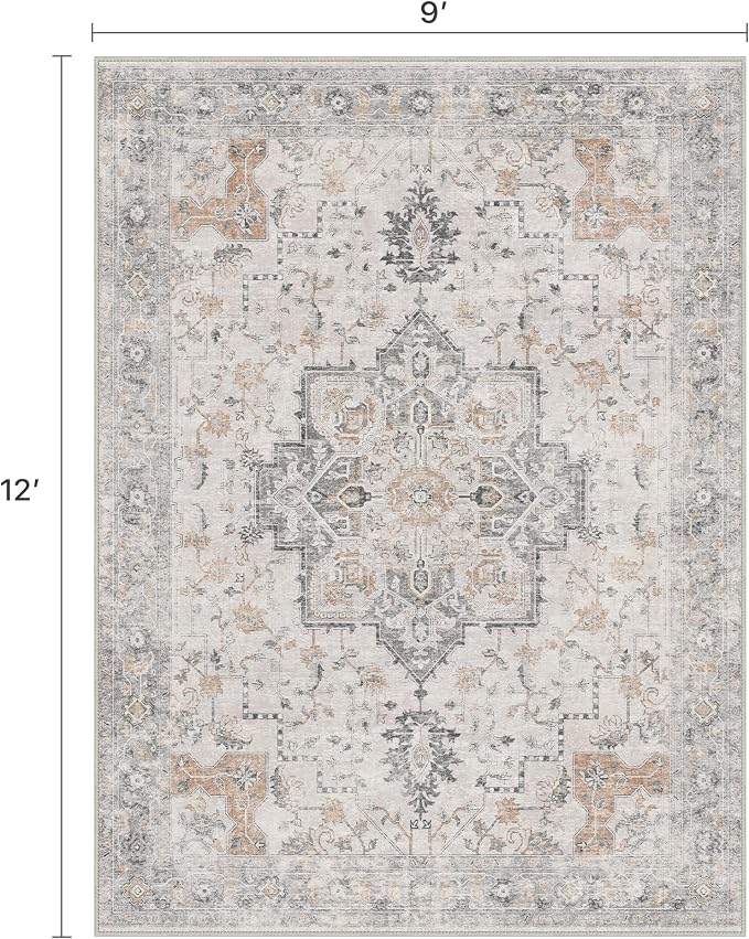 9x12 Area Rugs for Living Room, Non Slip Machine Washable Vintage Rugs - Image 2