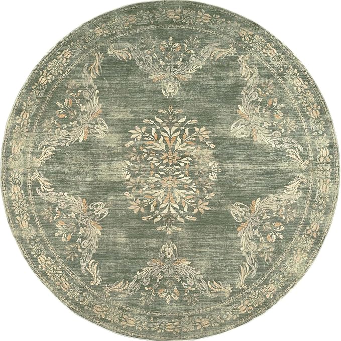 jinchan Round Rug 5ft Area Rugs Vintage Floral Distressed Design, Machine - Image 8