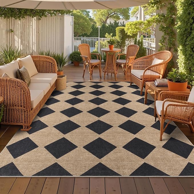 Checkered Easy Jute Rug 8x10 Outdoor Rug Large Washable Area Rugs - Image 2