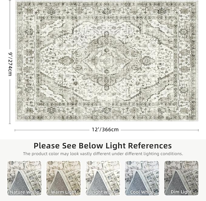 Deerly Boho Area Rug 9x12 Rugs for Living Room Distressed Area Rugs, Non Slip - Image 2