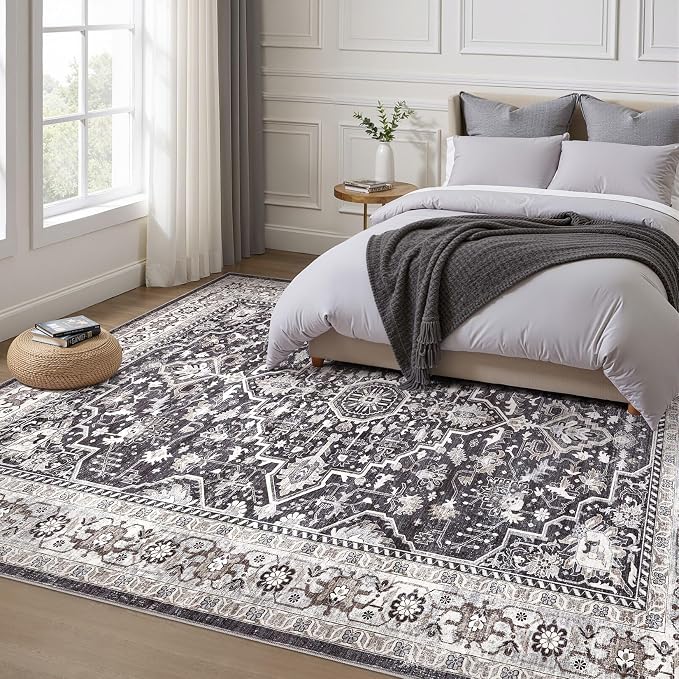 Black Rug Living Room Rugs: 10x12 Washable Boho Large Vintage Moody Soft - Image 4
