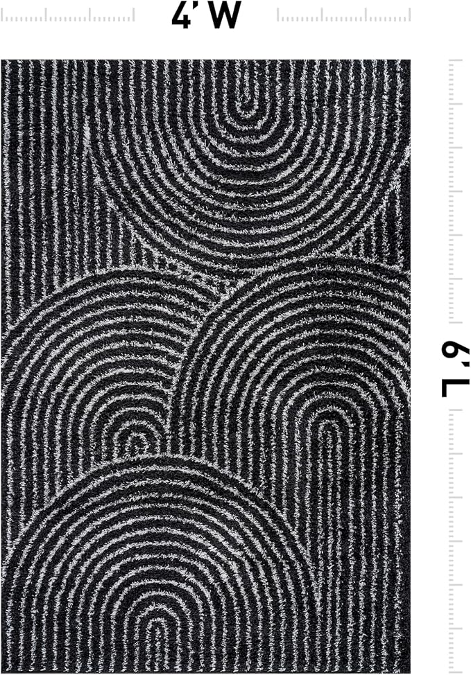 Rugshop Circles Arch Shag Area Rug Anthracite Dark Gray 4' x 6' Ideal - Image 2