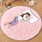 Andency Pink Round Area Rug for Bedroom, Shag Fuzzy Plush Circle Rug 7'X7' for by Andency