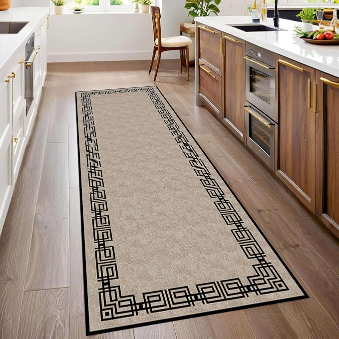 Vintage Tribal Hallway Rugs, Southwest Brown Rustic Native Ethnic Greek Key - Image 2