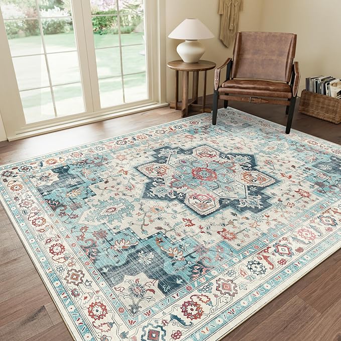 GENIMO 9x12 Area Rugs for Living Room, Machine Washable Non Slip Vintage Rugs by GENIMO