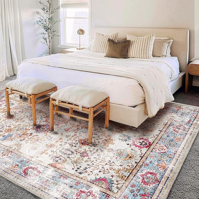 Washable Area Rug Vintage 6'x9' Light Traditional Floor Cover Thin Rug Retro - Image 2