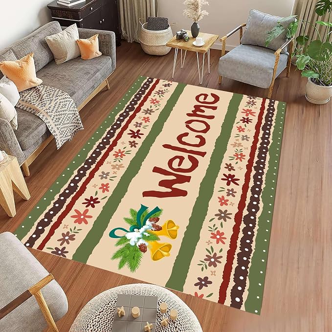 Vintage Christmas Area Rugs 3x4ft Merry Christmas Snowflakes Floral Winter - Image 3