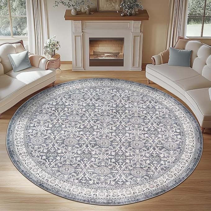 jinchan Round Rug 7ft Washable Circle Soft Rug by JINCHAN