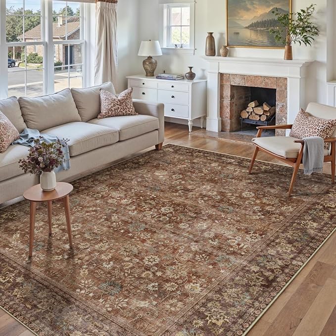 HUGEAR 9x12 Machine Washable Rugs Brick Red Hallway Large Area Rug Indoor - Image 3