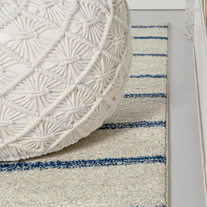 JONATHAN Y Williamsburg Minimalist Stripe Cream/Navy Indoor Area Rug, - Image 6