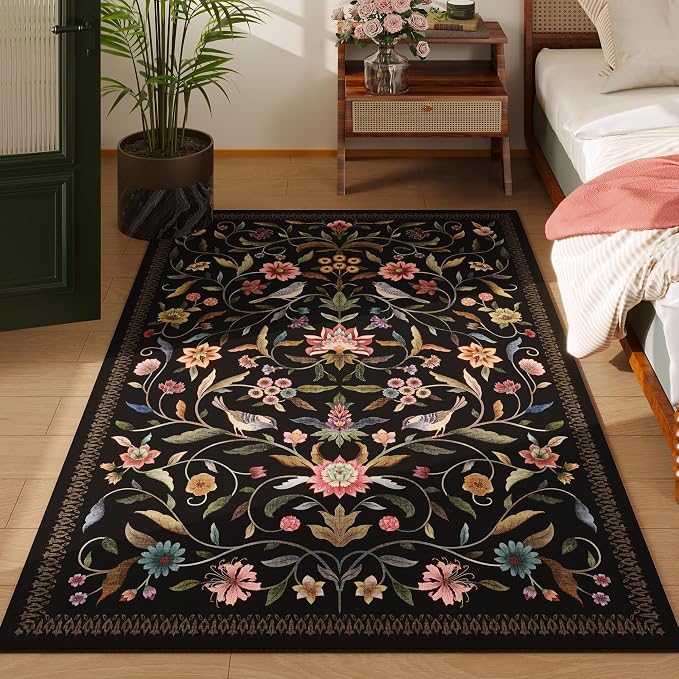 Vintage Medallion Floral 4x6 Rug, Machine Washable Non-Slip Area Rug, Low Pile - Image 4