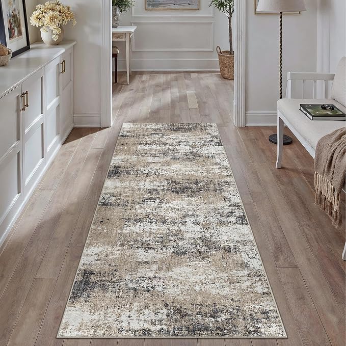 2x6 Abstract Runner Rug Brown Washable Modern Hallway Carpet Non Slip Ultra by PureCozy