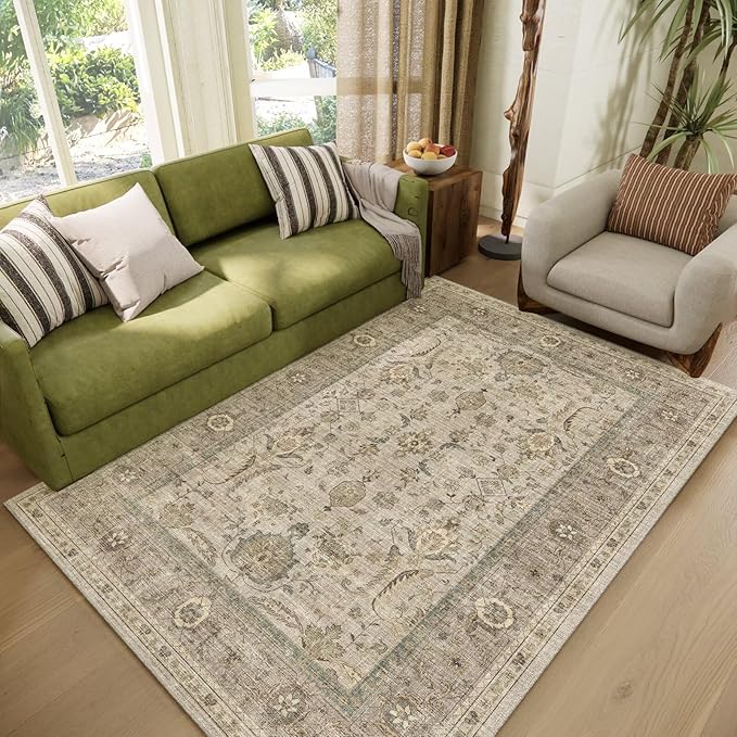 Washable 4x6 Rugs for Living Room, Boho Non-Slip Vintage Distress Small Rugs by Hedwior