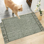 Collive Small Bathroom Rug, Olive Green/Cream Cotton Reversible Washable - Image 6