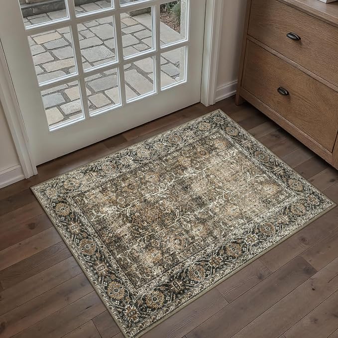Brown Entryway Rug 2x3 Vintage Area Carpet Indoor Kitchen Washable Door Mat - Image 6