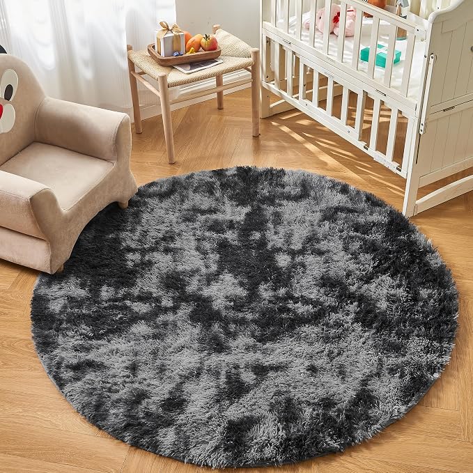 Andency Tie-Dyed Dark Grey Round Area Rug - Image 7