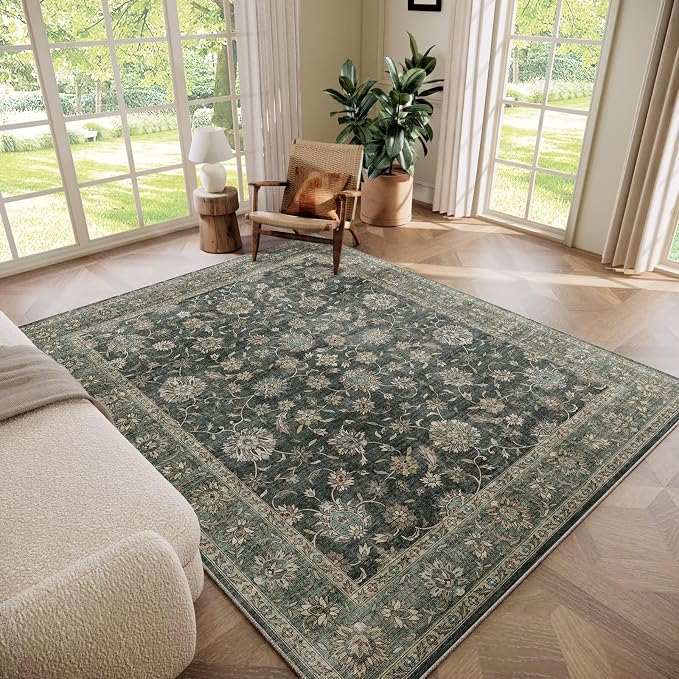 Washable 6x9 Area Rugs for Living Room, Boho Non-Slip Vintage Distress Large by Hedwior
