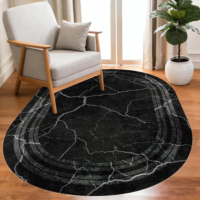 Black Grey Striped Texture Bordered Rugs 2x3 Modern Minimalist Indoor Large - Image 2