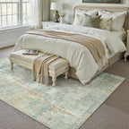 6x9 Washable Area Rug Teal Beige Abstract Living Room Bedroom Carpet Neutral - Image 3
