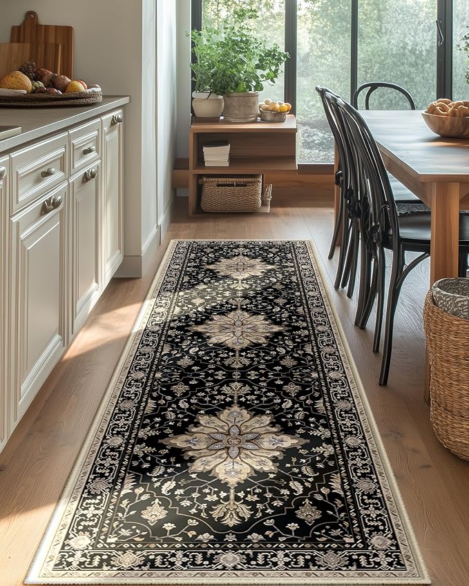 Area Rugs 2'x6' Washable Non-Slip, Floral Vintage Distress Print Pattern - Image 9