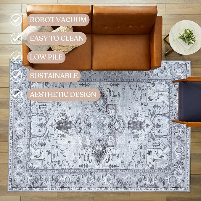 Washable Area Rug. Modern Farmhouse. Vintage. Turkish. Bohemian. Distressed. - Image 3
