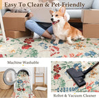 Beige Area Rug 5x7 Floral Washable Living Room Kitchen Boho Carpet Non Slip Low - Image 4