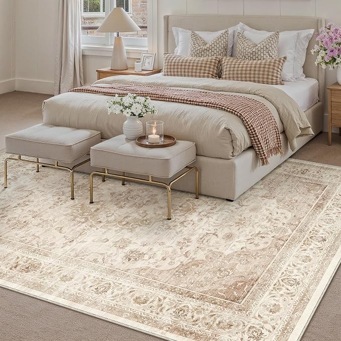 6x9 Beige Washable Vintage Area Rug - Image 3