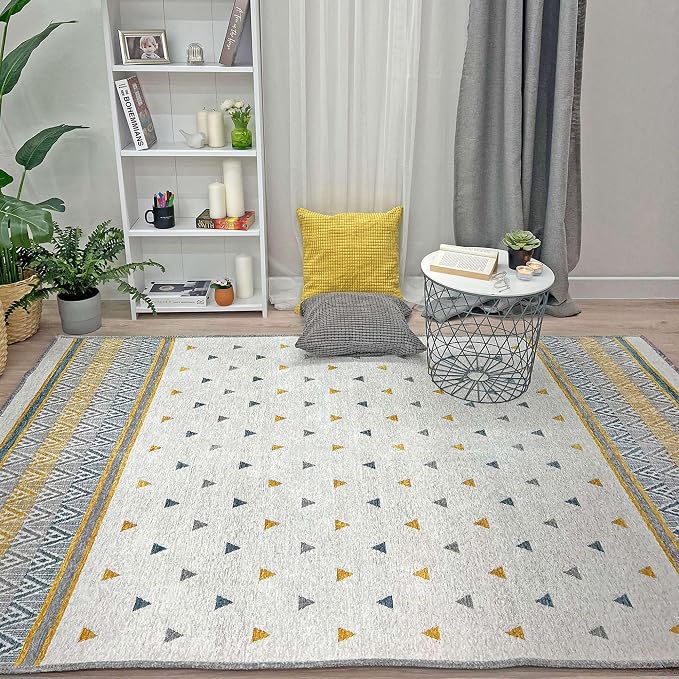 Alfa Rich 7x10 Gold Gray Off White Washable Area Rugs - Image 3