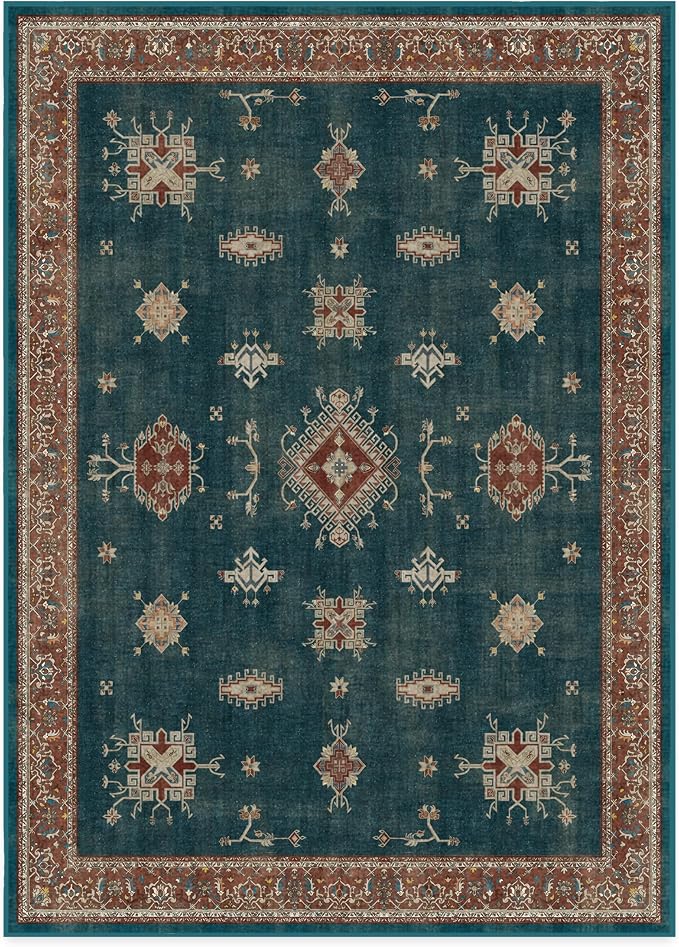RUGGABLE Washable Vintage Area Rug – Verena Teal Blue 10x14, Stain-Resistant - Image 3