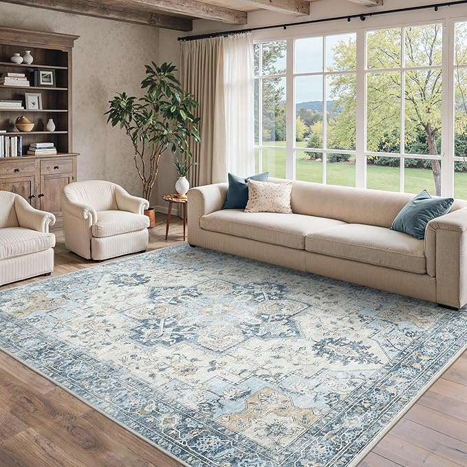 8x10 Area Rugs for Living Room, Machine Washable Non Slip Vintage Rugs by BESBLEE
