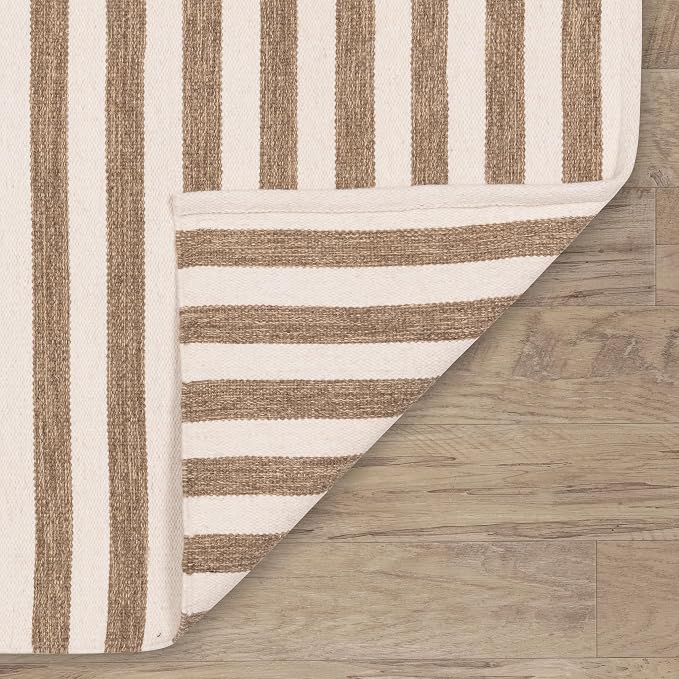 Home Conservatory Ladder Stripe Natural/Ivory Handwoven Wool 5 X 8 Feet - Image 5