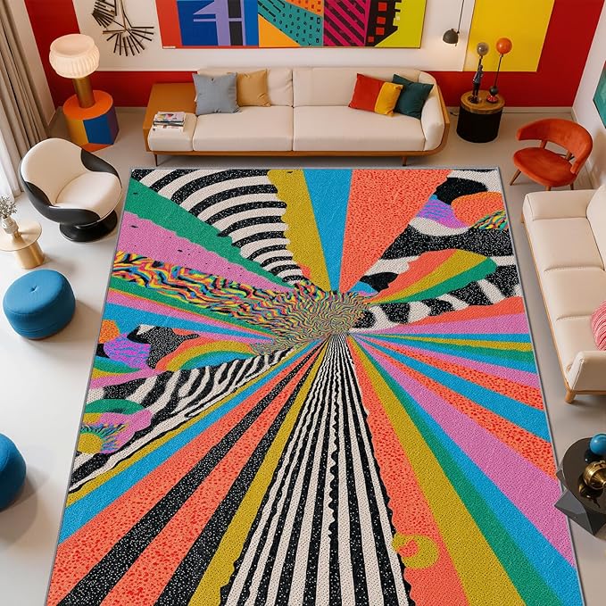 Abstract Rug, Colorful Graffiti Art Area Rugs 5x6, Hippie Aesthetic Funky Non by Unknown