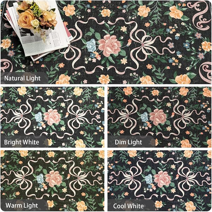 Black Rug Bow Floral Rug 3x5, Washable Boho Area Rugs Non Slip Low Pile Carpet - Image 8