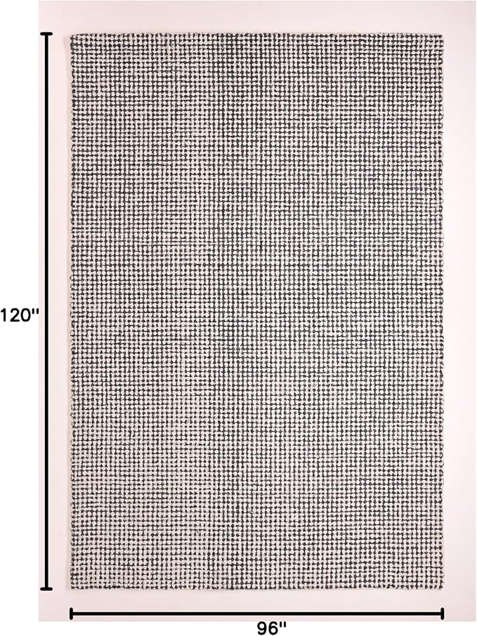Hand-Tufted 100% Wool Pile Area Rug – Geometric Textured Grid Check Pattern – - Image 2