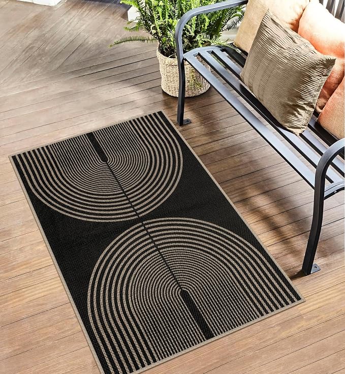 Easy Jute Rainbow Entryway Rug, 2.6x4 Black Washable Non-Slip Indoor Outdoor - Image 7