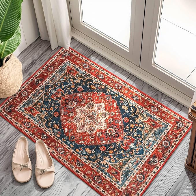 YJ.GWL Area Rug 2x3 Floral Vintage Rugs, Indoor Entrance Door Mat Small by YJGWLHomeDecor
