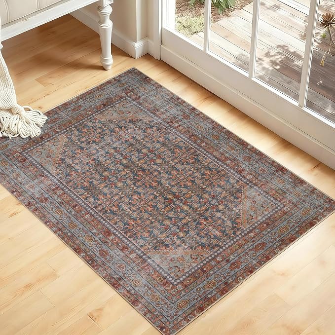 Kuden 2x3 Small Rug, Machine Washable, Non-Slip Backing, Vintage Style by KudenRugs