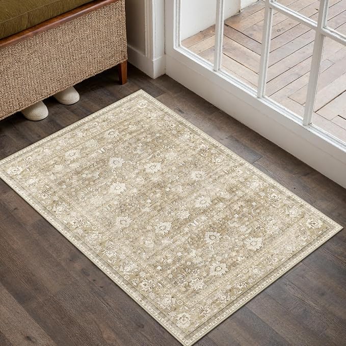 HUGEAR 2x3 Small Rug Machine Washable Area Rug Beige Entryway Rugs Entrance - Image 3