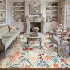 Beige Area Rug 6x9 Floral Washable Living Room Kitchen Boho Carpet Non Slip Low - Image 6