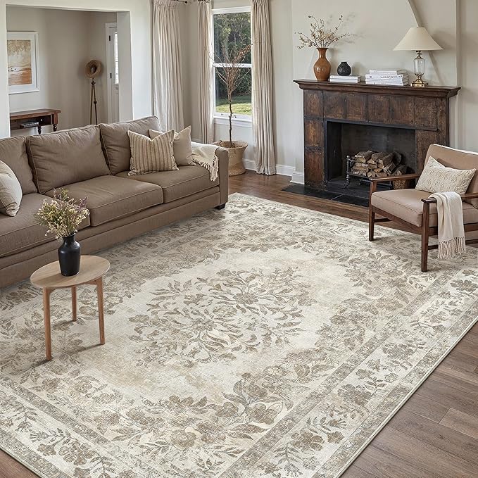 8x10 Area Rug Beige Washable Vintage Distressed Living Room Carpet Large - Image 3