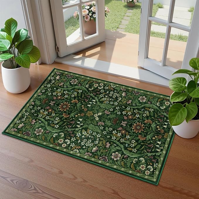Floral 2x3 Entryway Rug, Washable Front Door Mat Indoor Non Slip Low Pile Small by NakedCloud